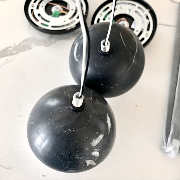 Set of 2 CB2 Polaris Black Marquina Marble Globe Pendant Lights - Picture 8 of 16